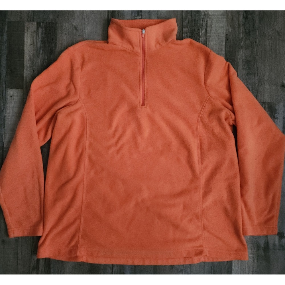 Lands' End Fleece Pullover Womens XL Orange Quarter Zip Mock Neck Sweatshirt 18